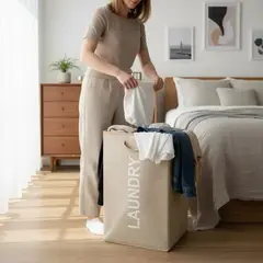 TODOHOGAR SANTIAGO DE CHILE - Canasto Organizador Para Ropa Laundry Beige Con Tapa