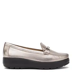 GACEL - Mocasin de cuero mujer plateado Locanda