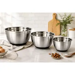 CUINER - Pack 3 Bowls Acero Inoxidable Con Base Antideslizante