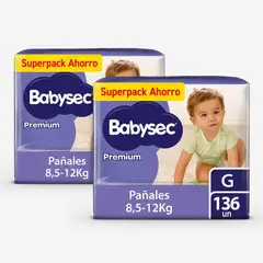 BABYSEC - Pack 2 Paquetes Pañales PREMIUM Talla G 136 un
