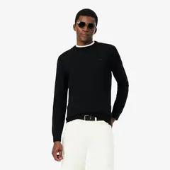 LACOSTE - Jersey Hombre Lana Merino Con Cuello Redondo Negro