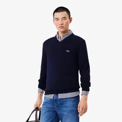 LACOSTE - Jersey Hombre De Cuello De Pico Monocolor Azul