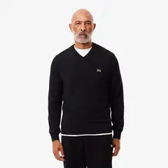 LACOSTE - Jersey Hombre De Cuello De Pico Monocolor Negro