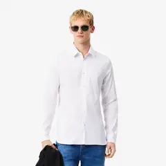LACOSTE - Camisa Hombre Ajustado De Popelín Elástico Blanco