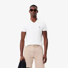 LACOSTE - Polera Hombre De Cuello De Pico Pima Ligero Blanco