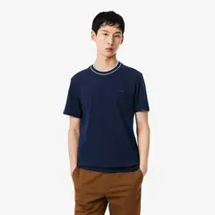 LACOSTE - Polera Hombre Camiseta Pique Cuello De Rayas Azul
