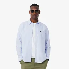 LACOSTE - Camisa Hombre Oxford Regular De Rayas Celeste