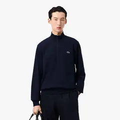 LACOSTE - Polerón Hombre De Felpa De Cuello Alto Azul