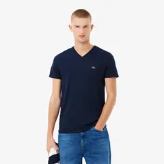 LACOSTE - Polera Hombre De Cuello De Pico Pima Ligero Azul