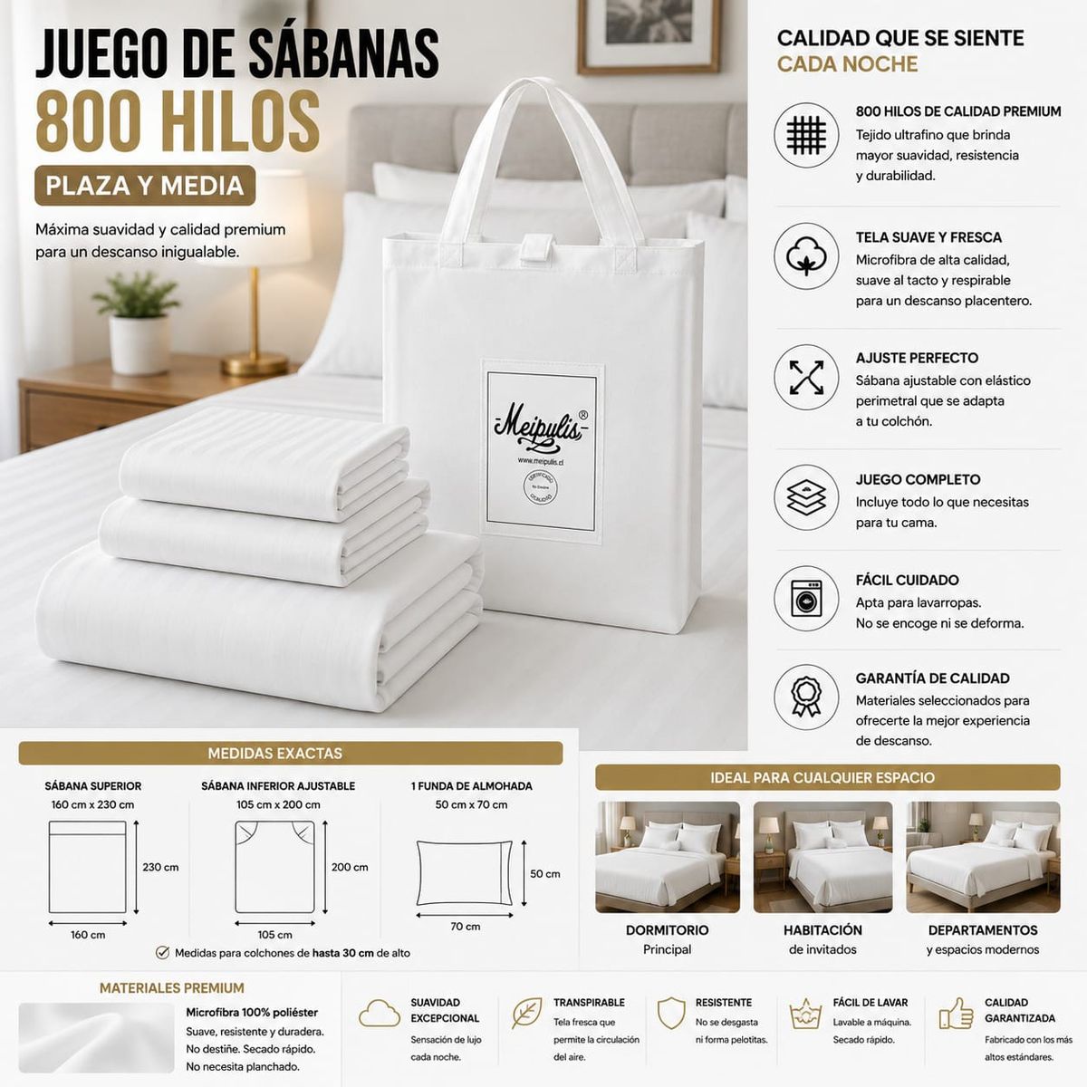 MP - sabana de 800 hilos MP 1.5 plazas