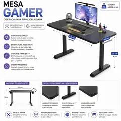 GENERICO - Escritorio Gamer 120cm, Color Negro, Patas En T