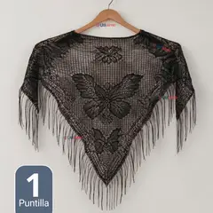 UTILISIMO - Puntilla Chal Negro Baile Chilote Mujer Traje Típico 110x51 cm