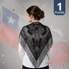 UTILISIMO - Puntilla Chal Negro Baile Chilote Mujer Traje Típico 110x51 cm