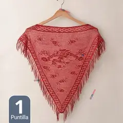 UTILISIMO - Puntilla Chal Rojo Baile Chilote Mujer Traje Típico 150x79 cm