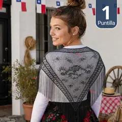 UTILISIMO - Puntilla Chal Negro Baile Chilote Mujer Traje Típico 150x79 cm