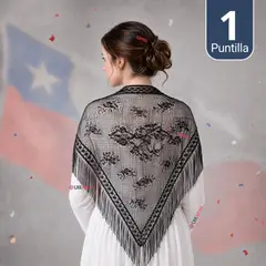UTILISIMO - Puntilla Chal Negro Baile Chilote Mujer Traje Típico 150x79 cm