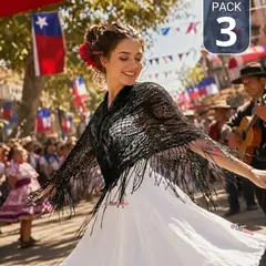 UTILISIMO - Pack 3 Puntillas Chal Negro Baile Chilote Mujer Traje Típico 150x79 cm