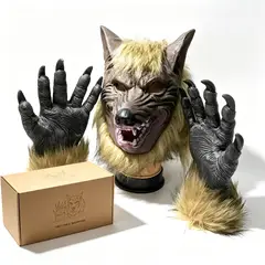 TSKY CHILE SHOPPING - Máscara Hombre Lobo Halloween Con Garras Guantes Disfraz Terror Careta Látex Cotillón Fiesta