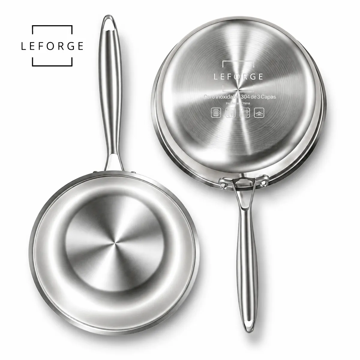 LEFORGE - Sartén Acero Inoxidable 304 Premium 24cm Fondo Triple Capa