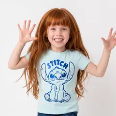 DISNEY - Polera Manga Corta Niña Stitch Celeste