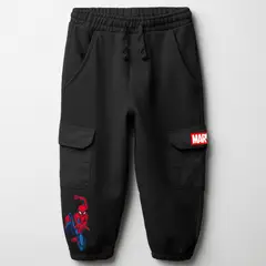 MARVEL - Pantalón de Buzo Niño Spiderman Cargo Negro
