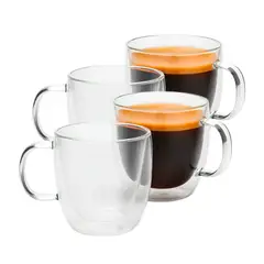GENERICO - Pack 4 Tazas Doble Pared Vidrio 150ml Cafe Te Capuccino