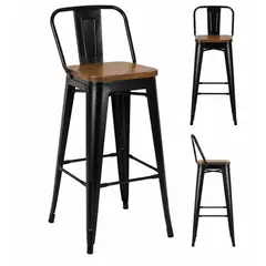 NOVAHUS - Silla Bar Tolix 95cm Taburete Alto Negro Asiento De Madera Para Cocica Barra Restaurante Cafeteria Terraza Comedor Hogar Moderno Material Resistente Compraya Madera Oscura