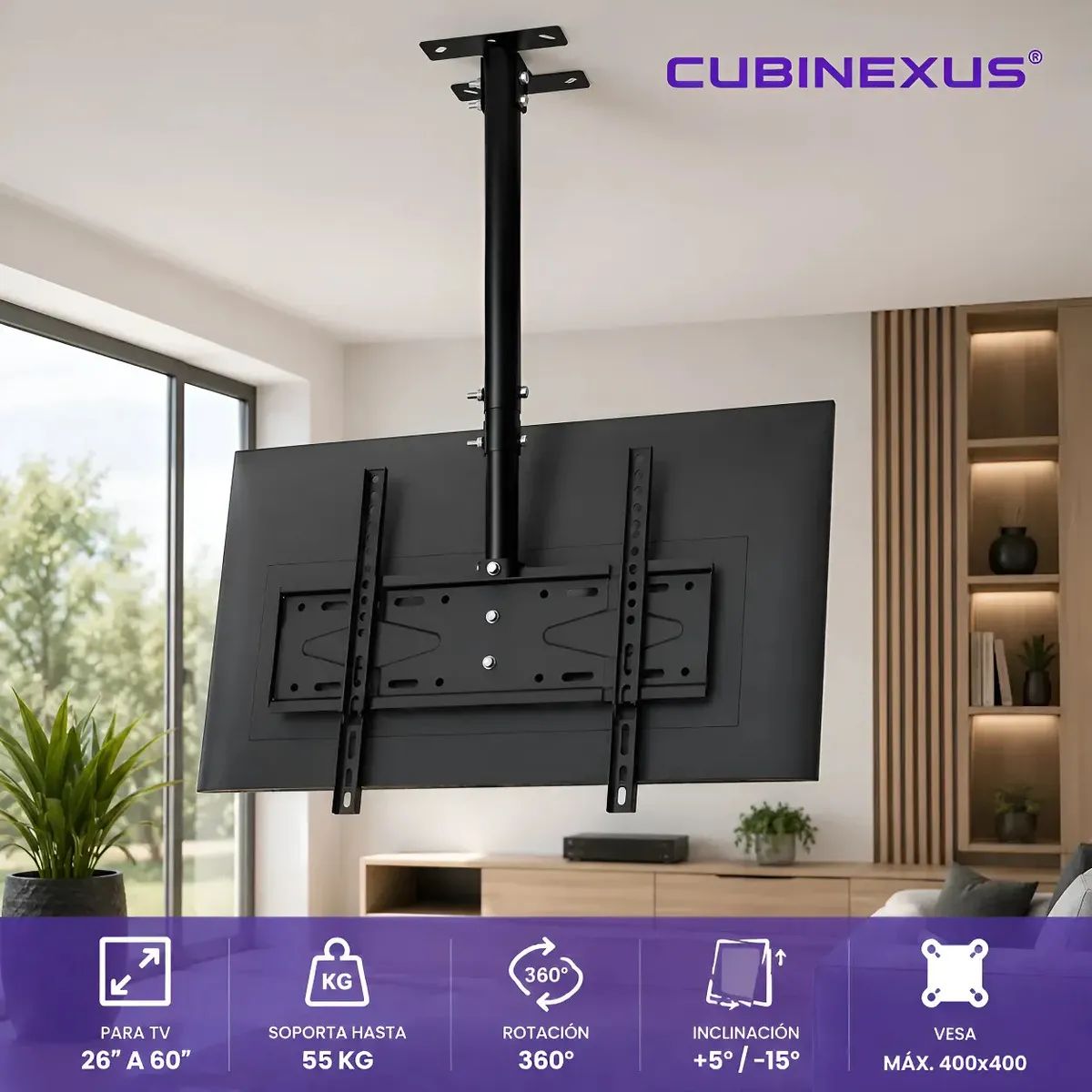 GENERICO - Soporte Tv Techo Pared Ajustable 26 A 60 Pulgadas Giro 360° Inclinable Vesa Reforzado