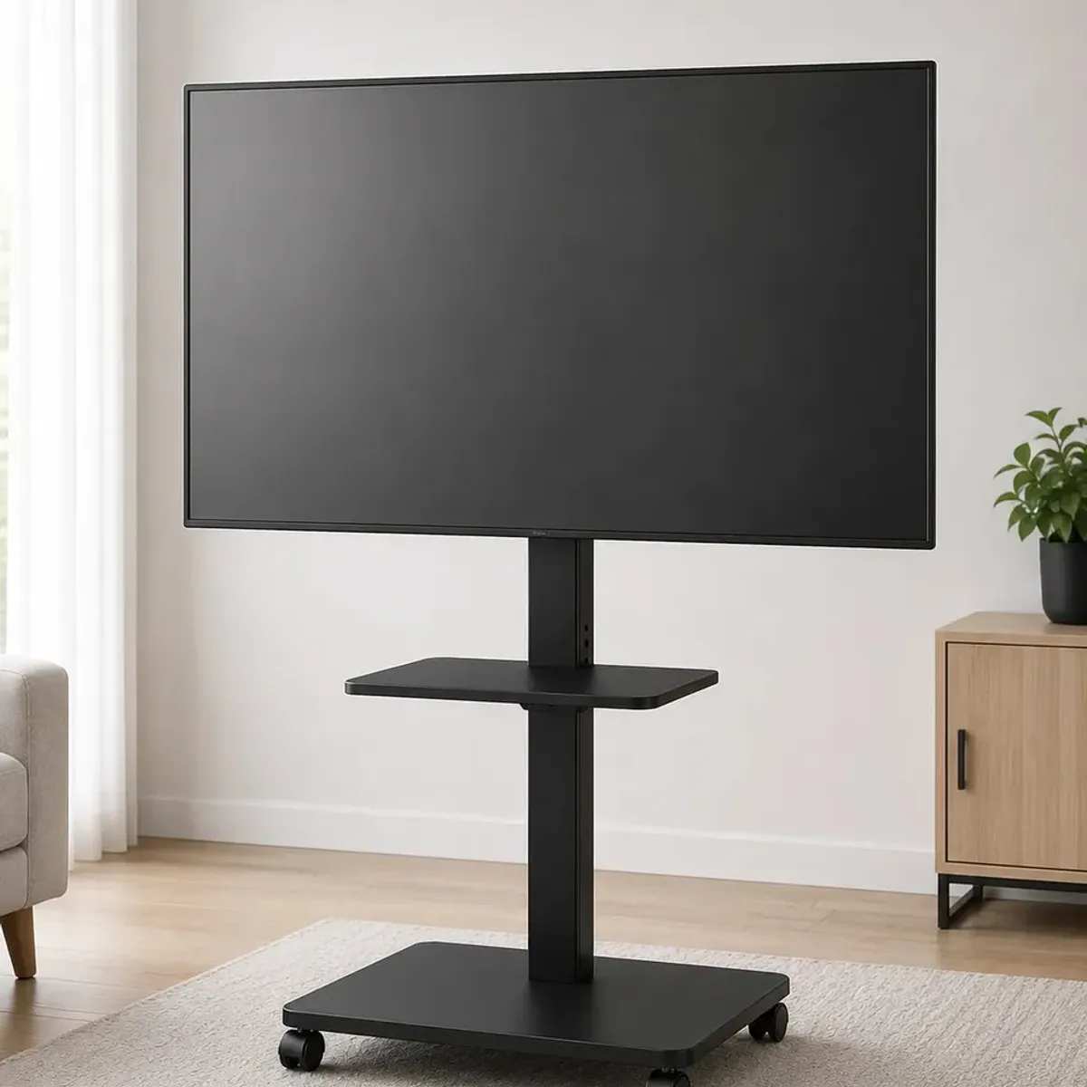 GENERICO - Soporte Tv Móvil Con Repisa Negro 32 A 75 Pulgadas Ajustable Hasta 60kg Con Ruedas Bloqueables