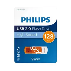PHILIPS - Pendrive Vivid 128 GB USB Rápido Y Confiable USB 2.0 Color Naranja High Speed