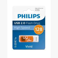 PHILIPS - Pendrive Vivid 128 GB USB Rápido Y Confiable USB 2.0 Color Naranja High Speed