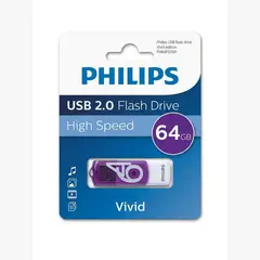 PHILIPS - Pendrive Vivid 64 GB USB Rápido Y Confiable USB 2.0 Color Morado High Speed