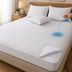 MASHINI - Cubre Colchón Impermeable Ultra Suave Blanco + Fundas