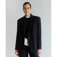 AURE 0001 - Blazer De Mujer Lana Azul Con Lineas Celeste