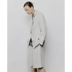 AURE 0001 - Blazer De Mujer Ajustado Beige Lino