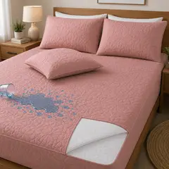 MASHINI - Cubre Colchón Impermeable Ultra Suave Rosa + Fundas