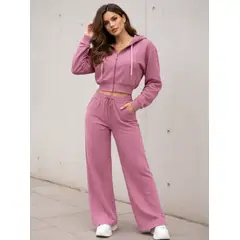 AGW - Conjunto Buzo Polerón Crop Y Pantalón Palazzo Mujer Algodon