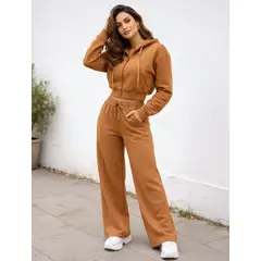 AGW - Conjunto Buzo Polerón Crop Y Pantalón Palazzo Mujer Algodon