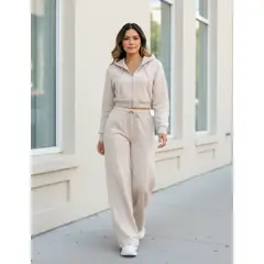 AGW - Conjunto Buzo Polerón Crop Y Pantalón Palazzo Mujer Algodon