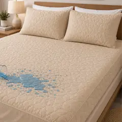 MASHINI - Cubre Colchón Impermeable Ultra Suave Arena + Fundas