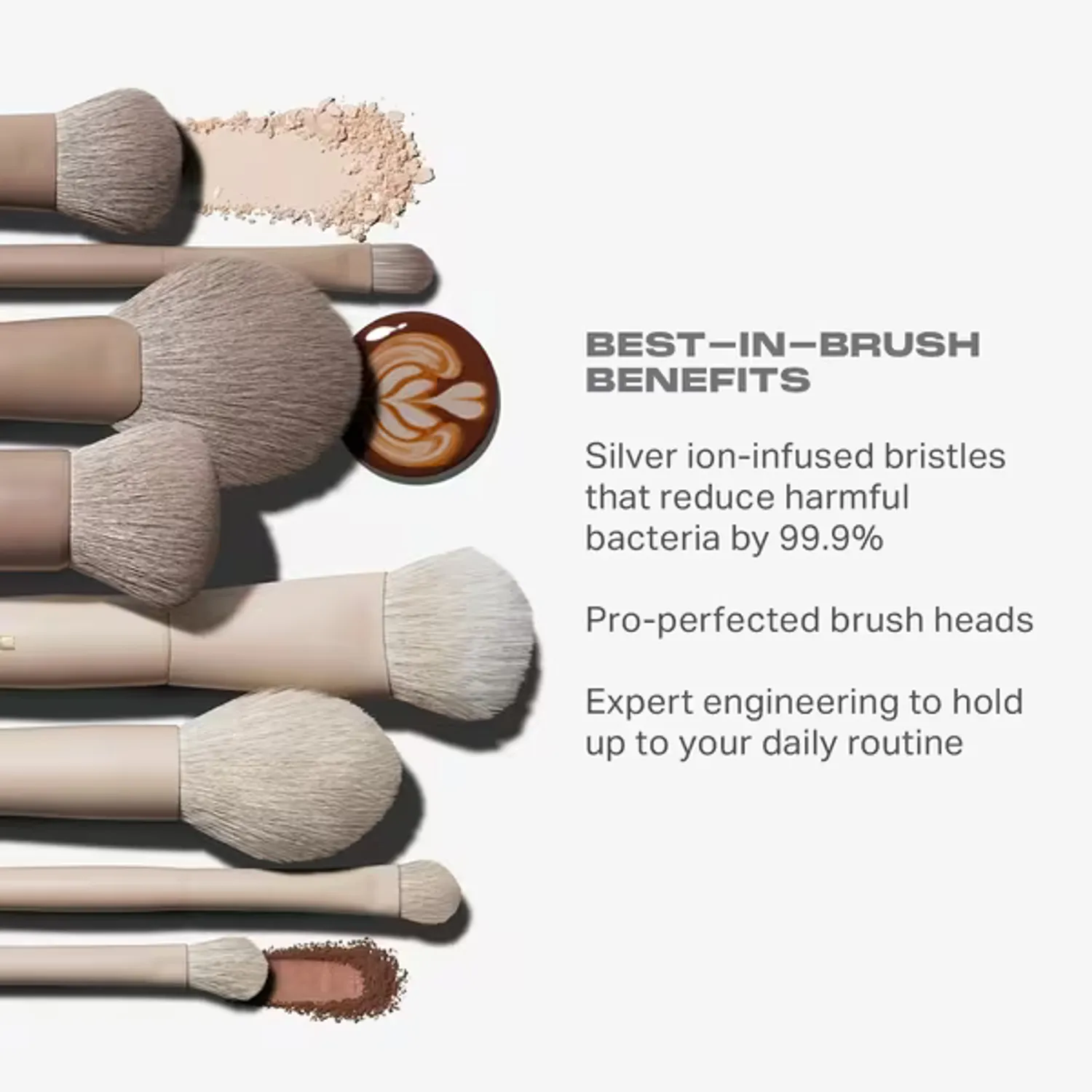 MORPHEメイクブラシセット  ロゴ ブロンズ色 木目調 MORPHE Set de 5 Brochas Esenciales para Rostro y Ojos Oat Latte