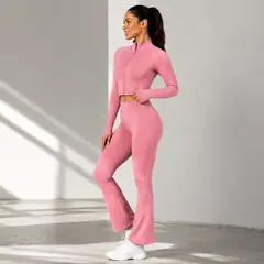 GENERAL - Conjunto Deportivo Chaqueta Crop con Cierre y Calza Acampanada Fitness Yoga