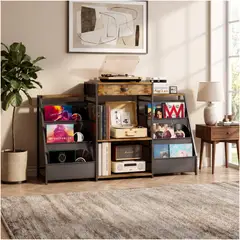 HOMER DESIGN - Estante Biblioteca Multiuso Para Vinilos Y Tocadisco Vintage Marrón