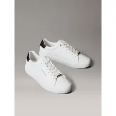 CALVIN KLEIN - Zapatilla de Cuero con Logo Grabado Blanco