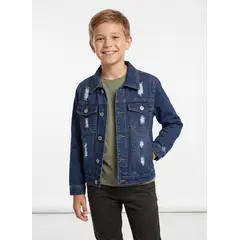 KIBOU - Chaqueta Mezclilla Niño Jean Desgastada Rotos Moda Urbana