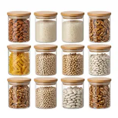 DISPARO - Set 12 Frascos Vidrio Herméticos Cocina Tapa Bambú 170mL