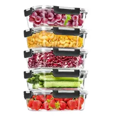 GENERICO - Contenedores Herméticos de Vidrio para Alimentos 5 Piezas Rectangulares Modelo Transparente