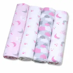 BABYMINE - Set 4 Tutos Bebé Franela 100% Algodón Lunas Rosa -