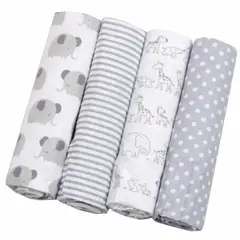 BABYMINE - Set 4 Tutos Bebé Franela 100% Algodón Animales Gris -