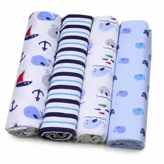BABYMINE - Set 4 Tutos Bebé Franela 100% Marino Celeste -